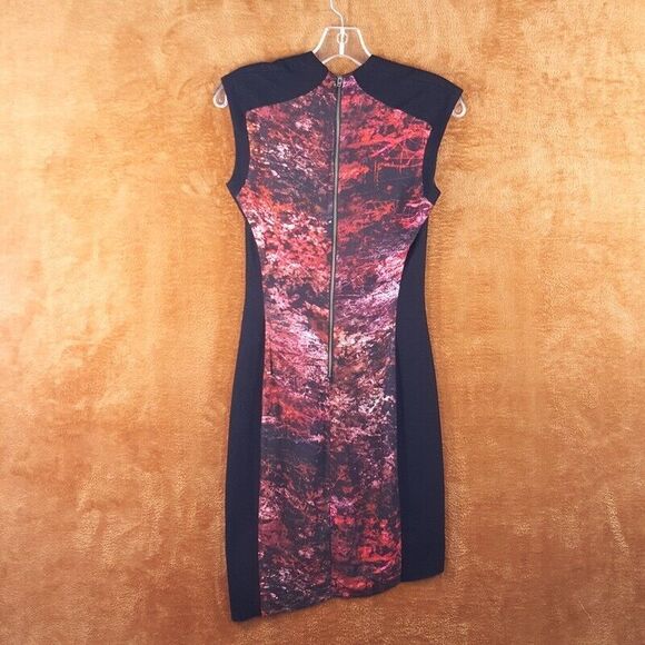 HELMUT LANG Womens Dress Size 0 Black Red Sheath Color Block MIDNIGHT FLORAL - Picture 8 of 9